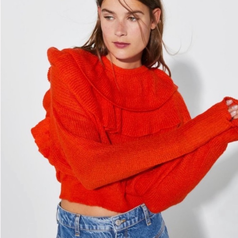 Zara Red Ruffle Sweater